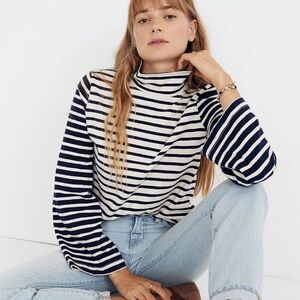 Madewell Navy & Cream Striped Turtleneck with Wide Sleeves